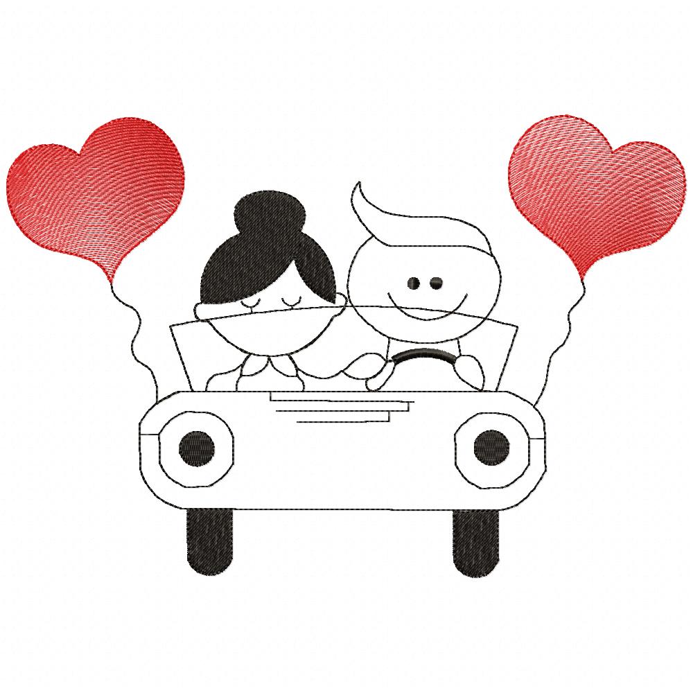 Sweet Couple in Love Car – Fill Stitch – Machine Embroidery Design