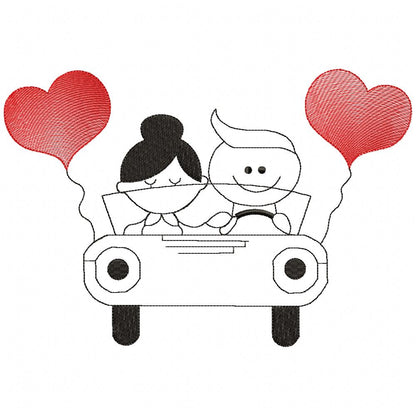 Sweet Couple in Love Car – Fill Stitch – Machine Embroidery Design