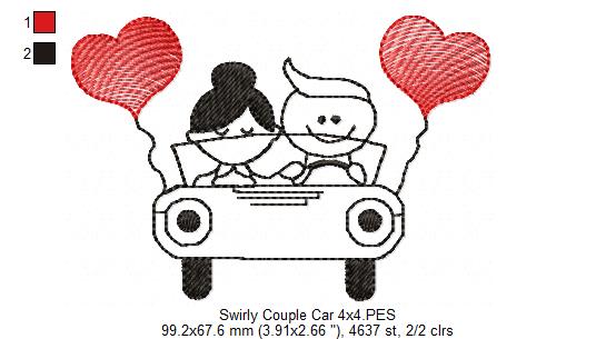 Swirly Couple in a Car - Fill Stitch