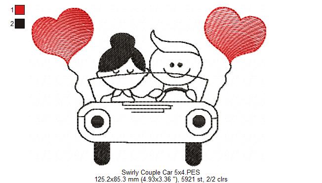 Sweet Couple in Love Car – Fill Stitch – Machine Embroidery Design