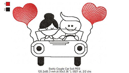 Sweet Couple in Love Car – Fill Stitch – Machine Embroidery Design