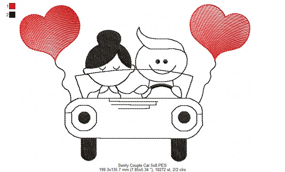 Sweet Couple in Love Car – Fill Stitch – Machine Embroidery Design