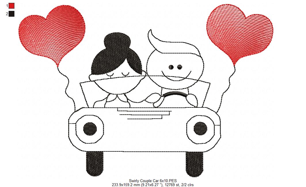 Sweet Couple in Love Car – Fill Stitch – Machine Embroidery Design