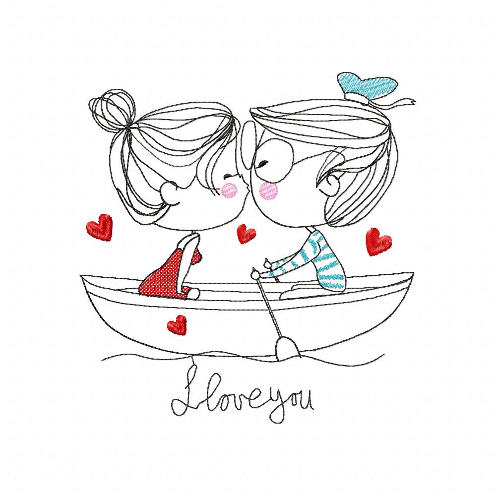 Swirly Couple on the Boat - Fill Stitch