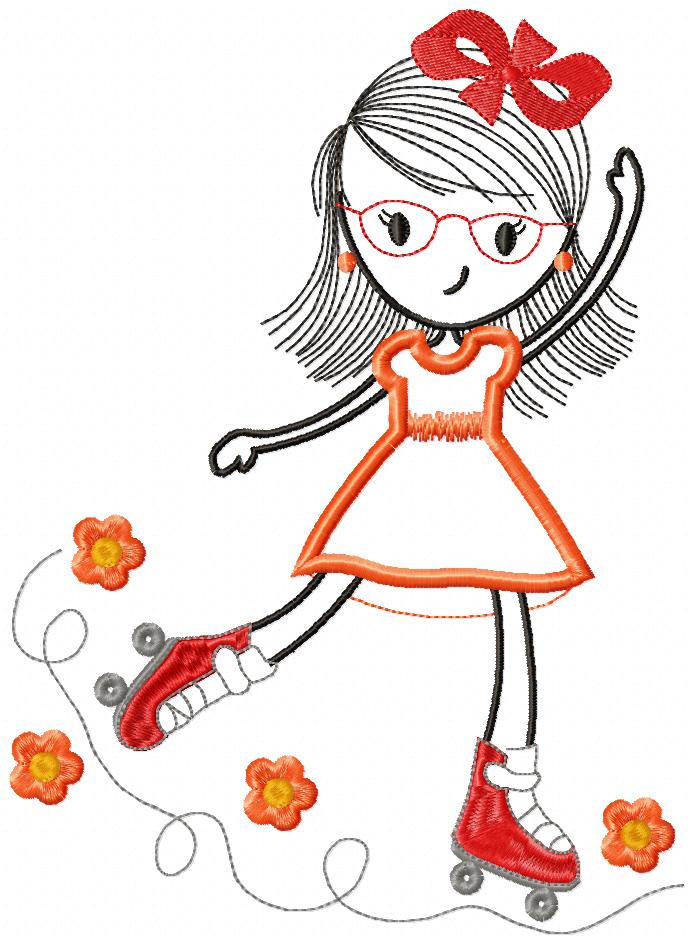 Swirly Girl Skating - Applique Embroidery