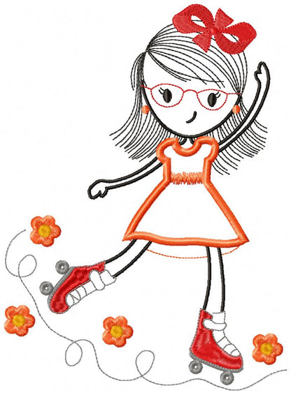 Swirly Girl Skating - Applique Embroidery