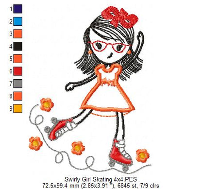 Swirly Girl Skating - Applique Embroidery