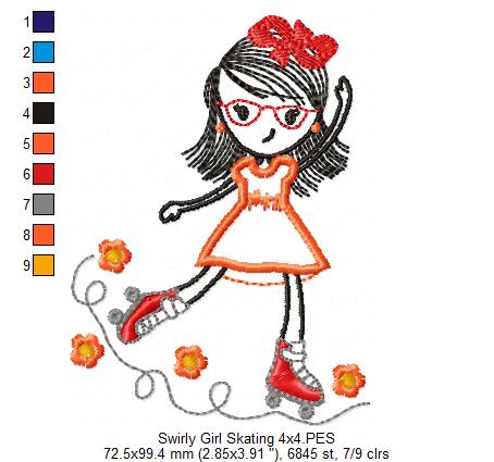 Swirly Girl Skating - Applique Embroidery