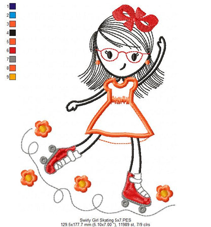 Swirly Girl Skating - Applique Embroidery