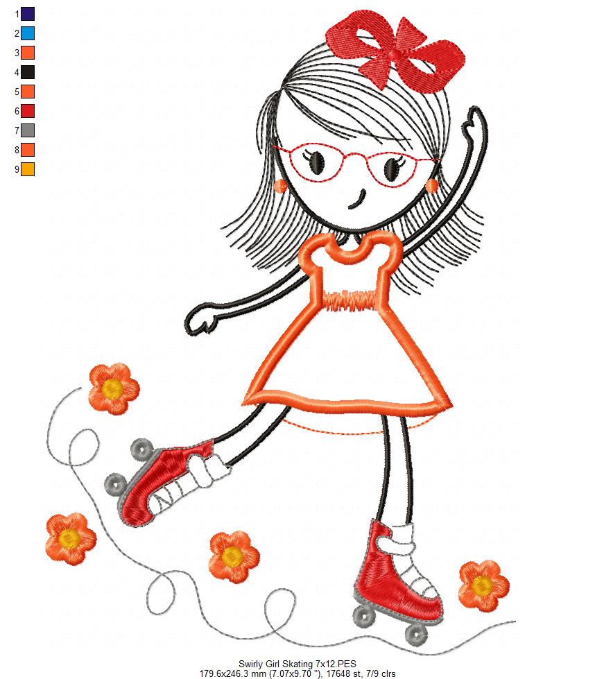 Swirly Girl Skating - Applique Embroidery