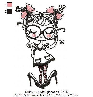 Girl with glasses - Fill Stitch