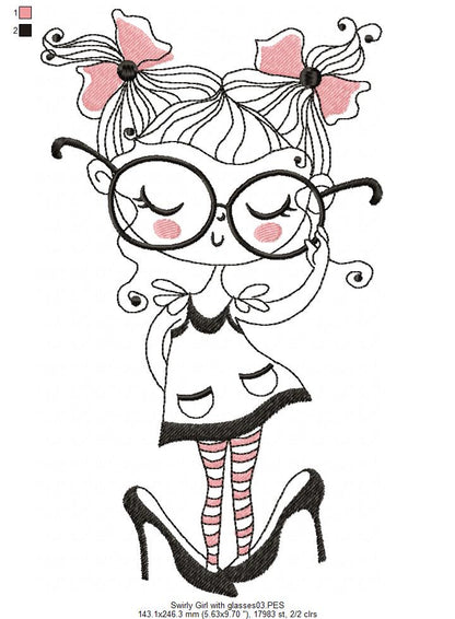 Girl with glasses - Fill Stitch
