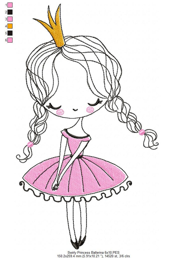 Swirly Princess Ballerina - Fill Stitch