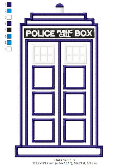 Tardis Dr Who - Applique - Machine Embroidery Design