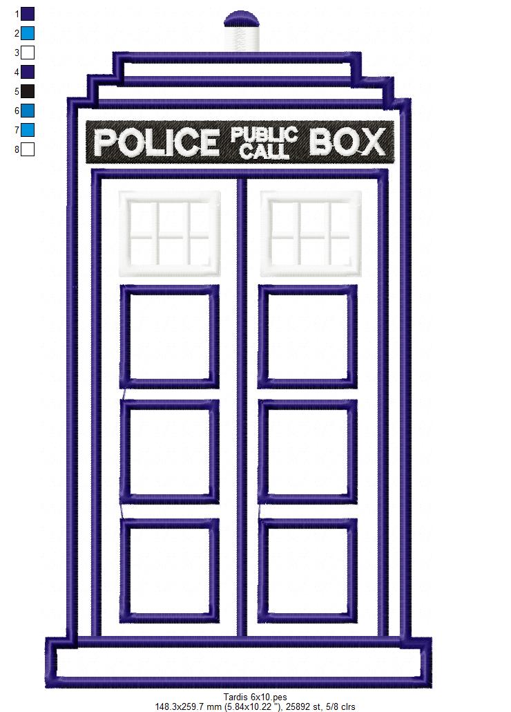 Tardis Dr Who - Applique - Machine Embroidery Design