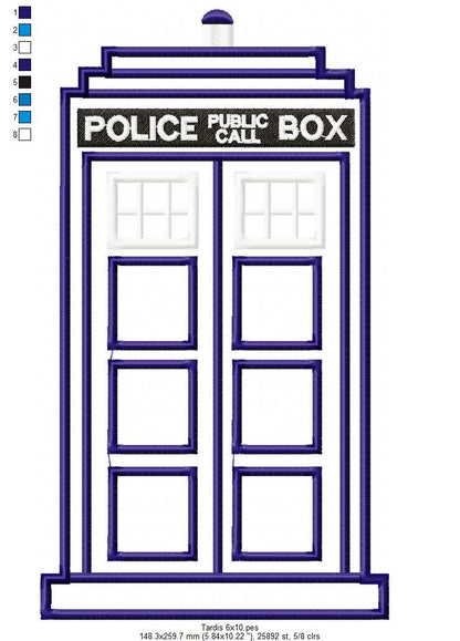 Tardis Dr Who - Applique - Machine Embroidery Design