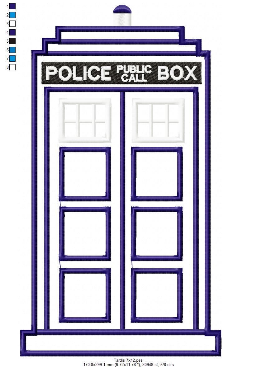 Tardis Dr Who - Applique - Machine Embroidery Design
