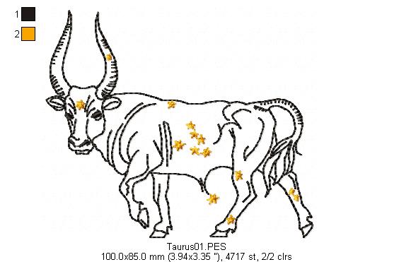 Taurus Constellation - Redwork