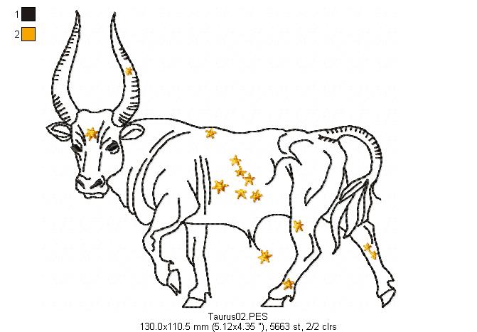 Taurus Constellation - Redwork