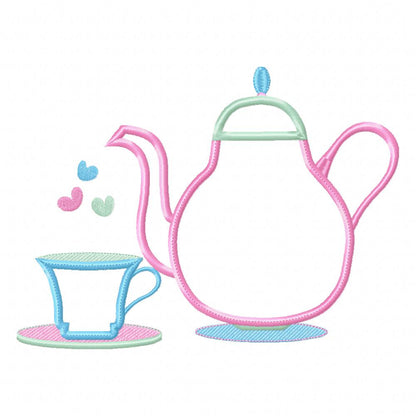 Teapot and Teacup - Applique - Machine Embroidery Design