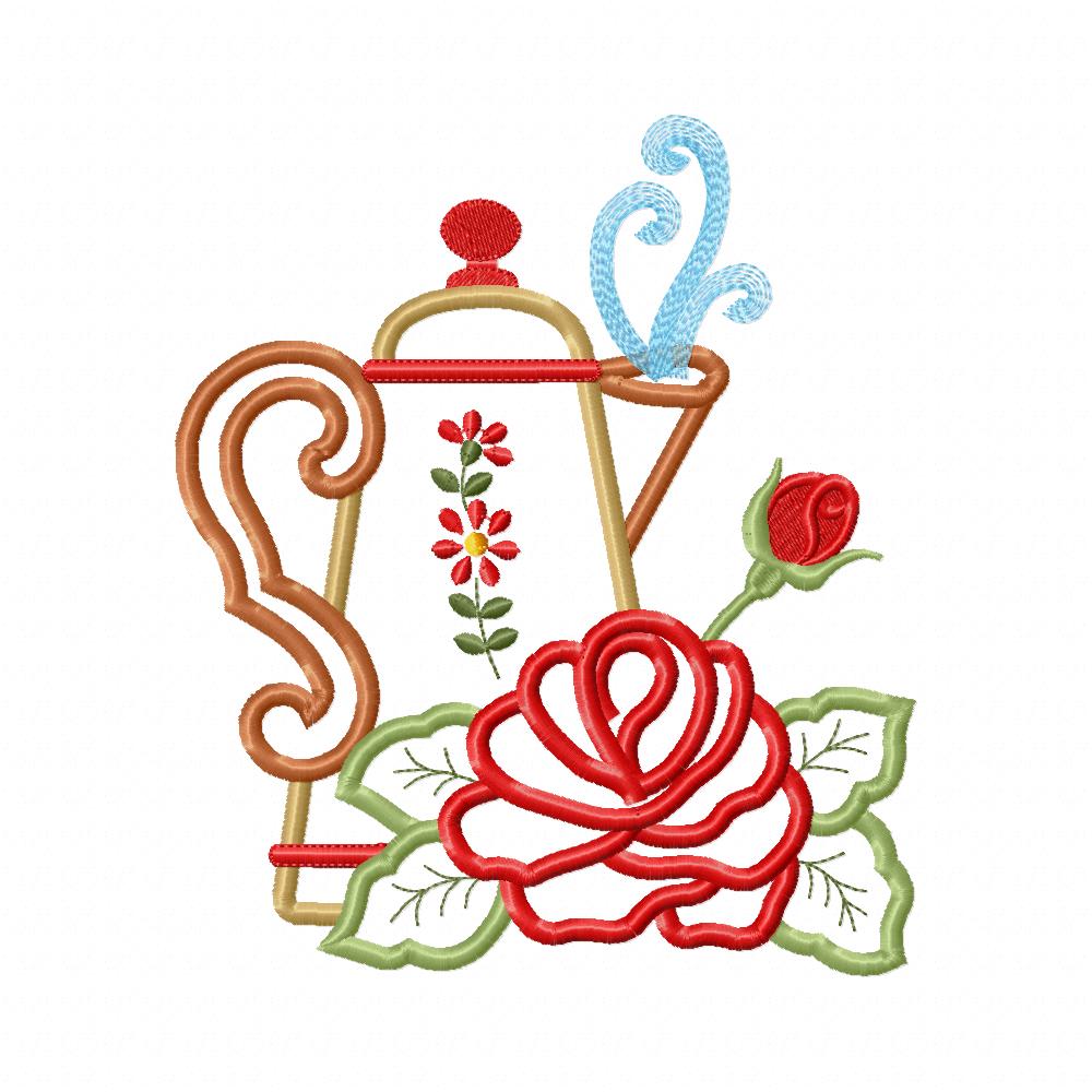 Teapot and Roses - Applique