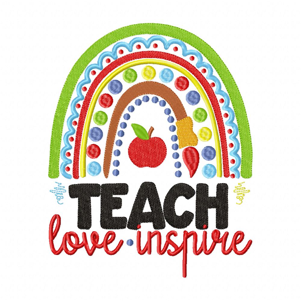 Boho Rainbow Teach Love Inspire - Fill Stitch - Machine Embroidery Design