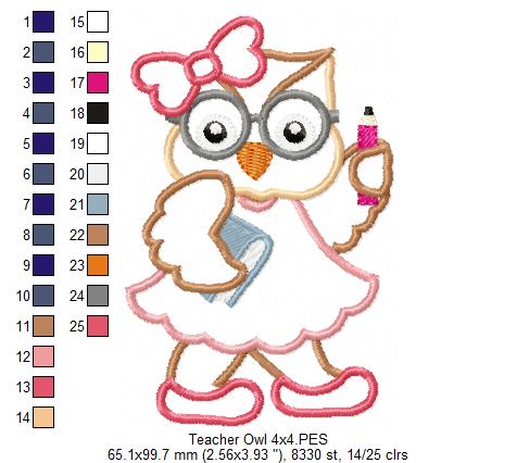 Teacher Owl - Applique