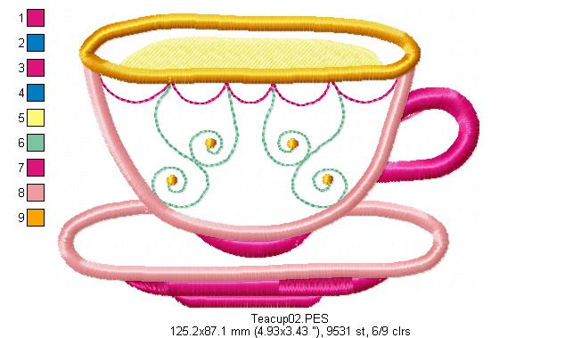 Cute Teacups Pack with 3 Designs  - Applique
