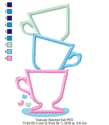 Teacups Stacked - Applique