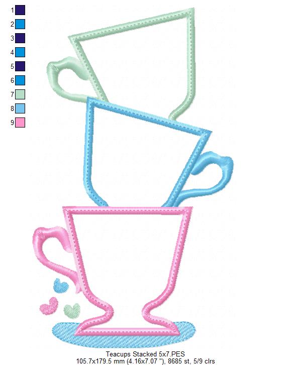 Teacups Stacked - Applique