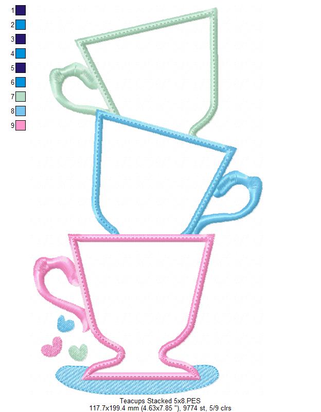 Teacups Stacked - Applique