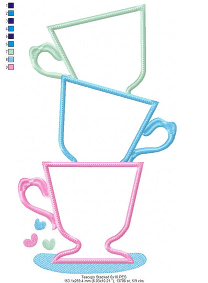 Teacups Stacked - Applique