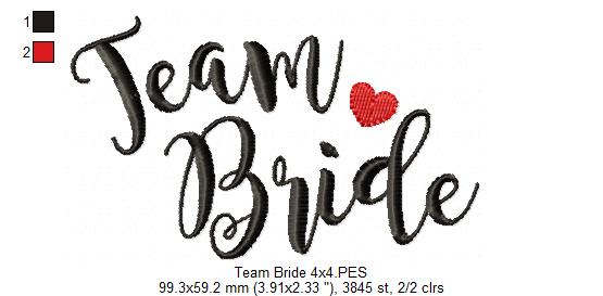 Team Bride & Team Groom - Satin Stitch - Machine Embroidery Design