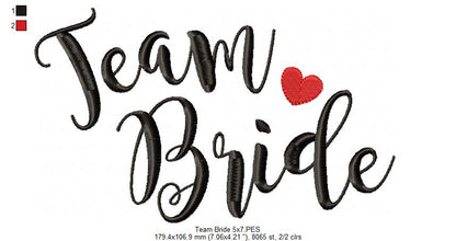 Team Bride & Team Groom - Satin Stitch - Machine Embroidery Design