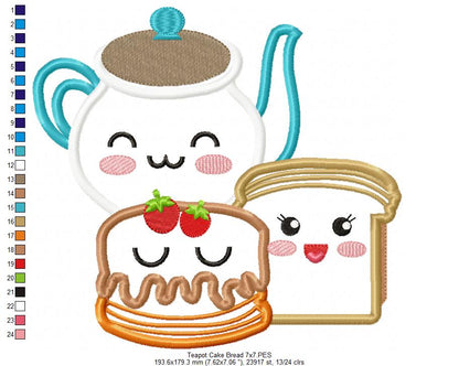 Happy Teapot, Cake and Bread - Applique