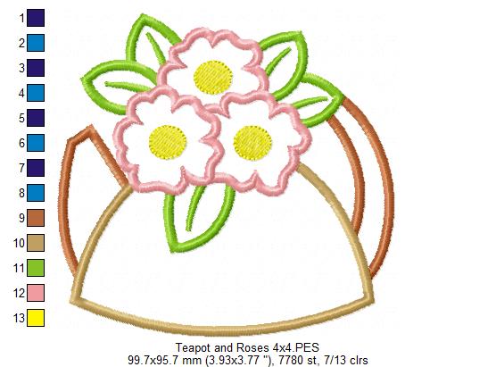 Teapot and Roses - Applique