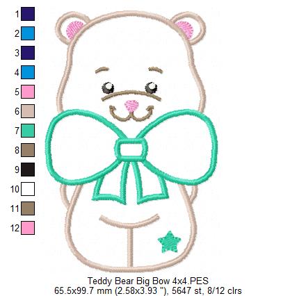 Teddy Bear Big Bow - Applique