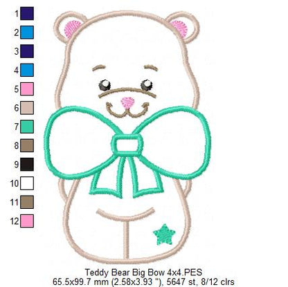 Teddy Bear Big Bow - Applique