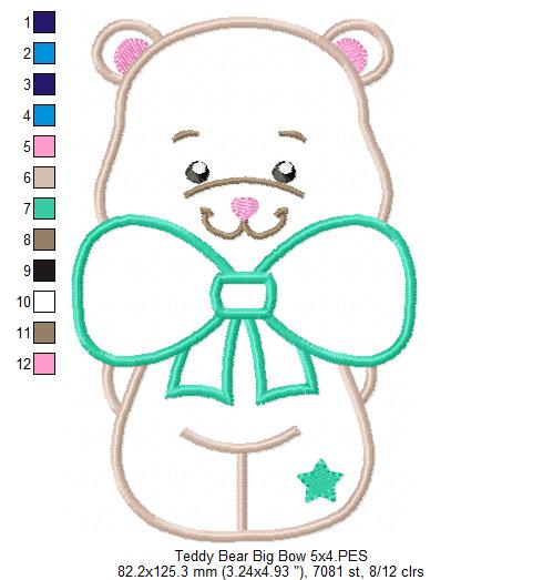Teddy Bear Big Bow - Applique