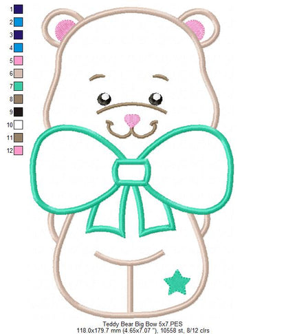 Teddy Bear Big Bow - Applique