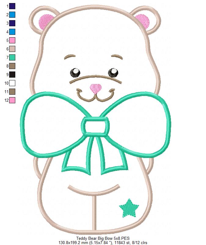 Teddy Bear Big Bow - Applique