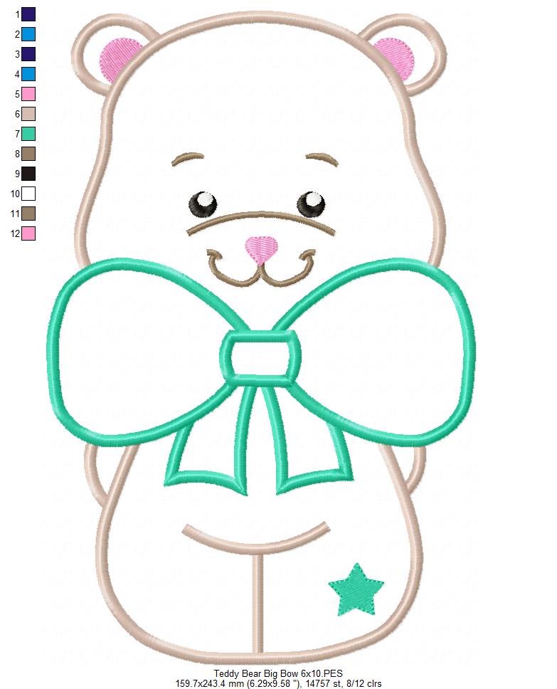 Teddy Bear Big Bow - Applique