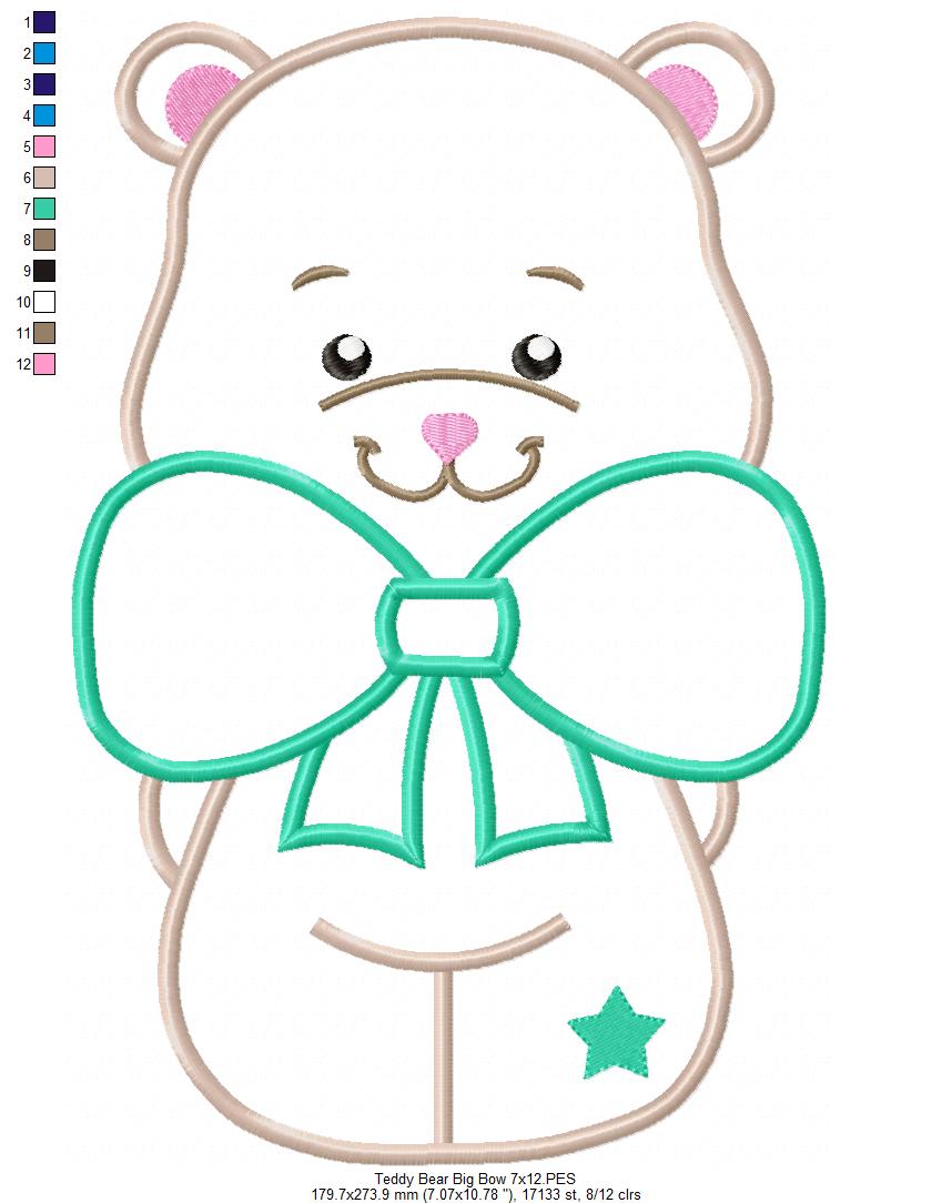Teddy Bear Big Bow - Applique