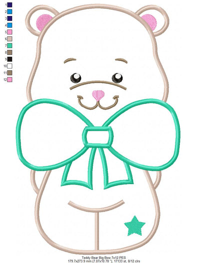 Teddy Bear Big Bow - Applique