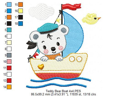 Little Sailor Teddy Bear - Fill Stitch - Machine Embroidery Design