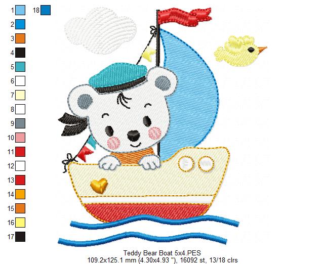 Little Sailor Teddy Bear - Fill Stitch - Machine Embroidery Design