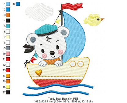 Little Sailor Teddy Bear - Fill Stitch - Machine Embroidery Design