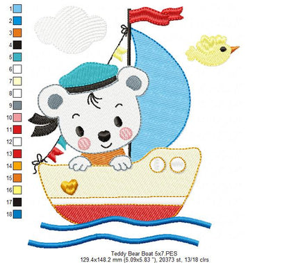 Little Sailor Teddy Bear - Fill Stitch - Machine Embroidery Design