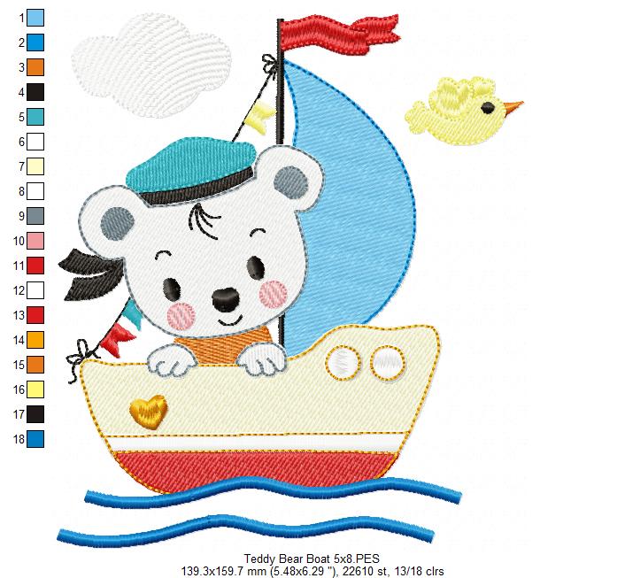 Teddy Bear in a Boat - Fill Stitch