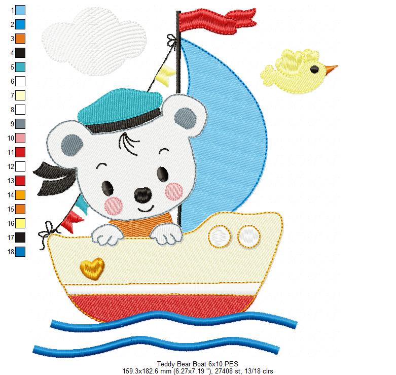 Little Sailor Teddy Bear - Fill Stitch - Machine Embroidery Design